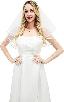 White Bridal Veil Short 2 Tier Veil with white binding Wedding Veil Bachelorette Party Bridal Sho... | Amazon (US)