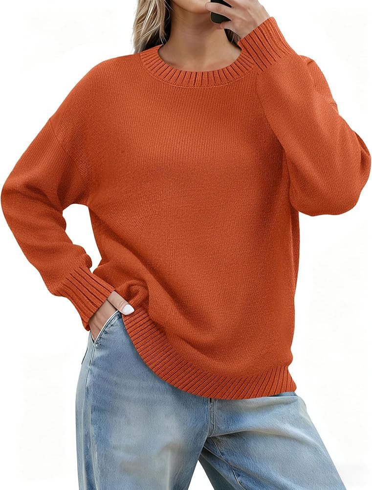 Zeagoo Fall Sweaters for Women 2026 Long Sleeve Crewneck Ribbed Knit Pullover Sweater Loose Fit B... | Amazon (US)