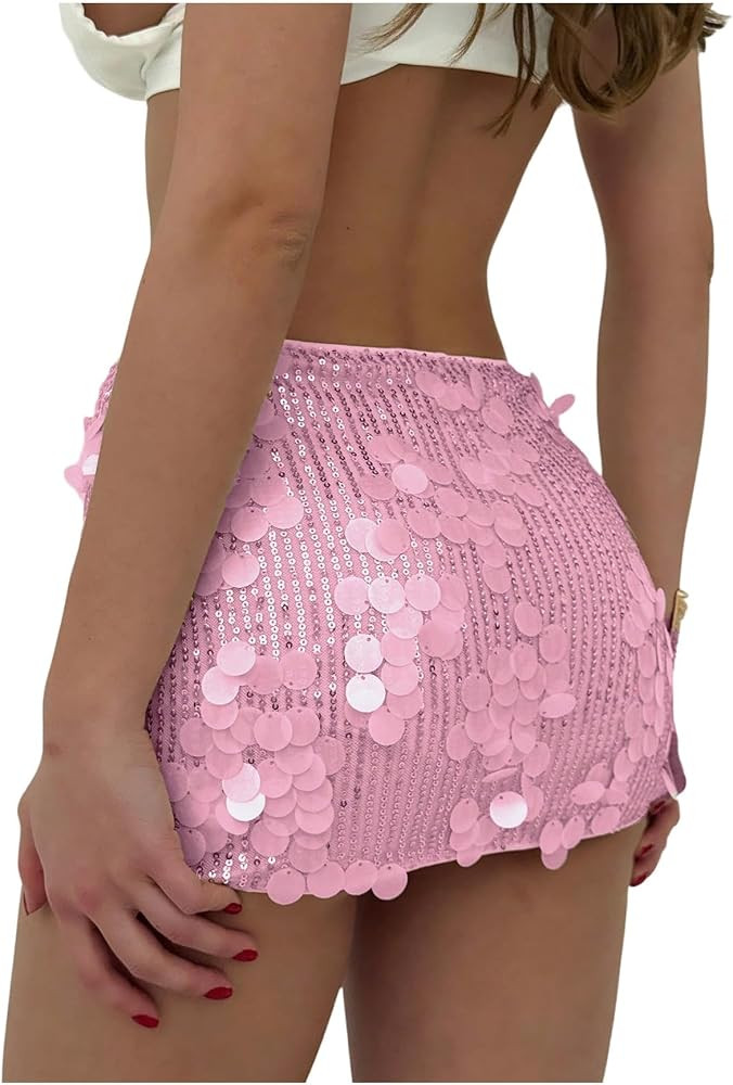 Floerns Women's Going Out Mini Skorts Shiny Sequin Low Rise Date Night Party Skirts | Amazon (US)