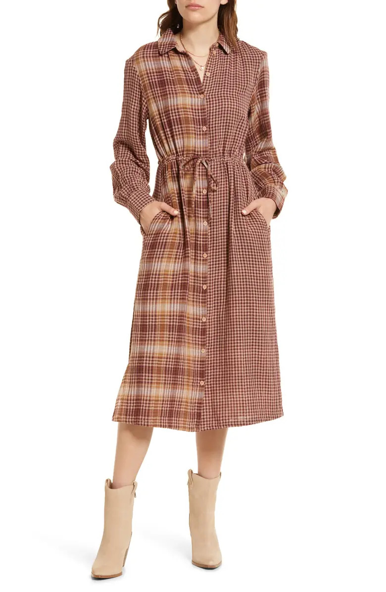 Mix Pattern Plaid Long Sleeve Boyfriend Shirtdress | Nordstrom