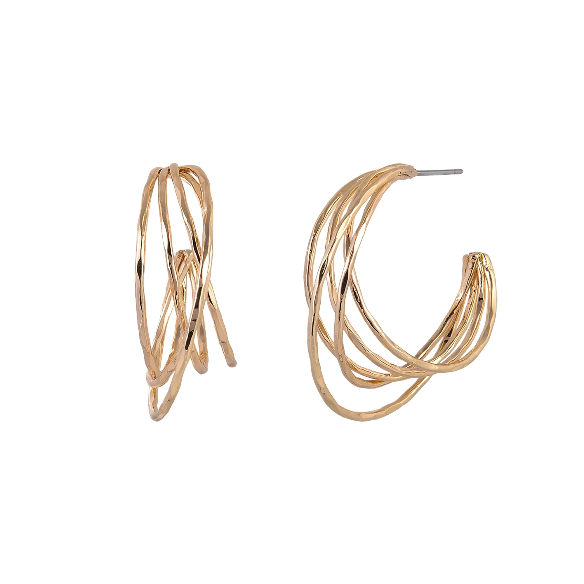 Time and Tru Goldtone Multi Ring C-Hoop Earring | Walmart (US)