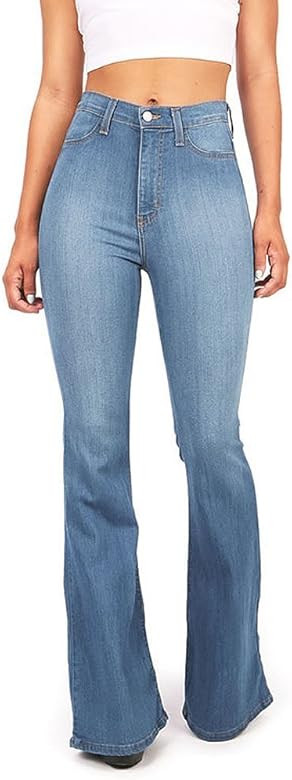 Vibrant Women's Juniors Bell Bottom High Waist Fitted Denim Jeans | Amazon (US)
