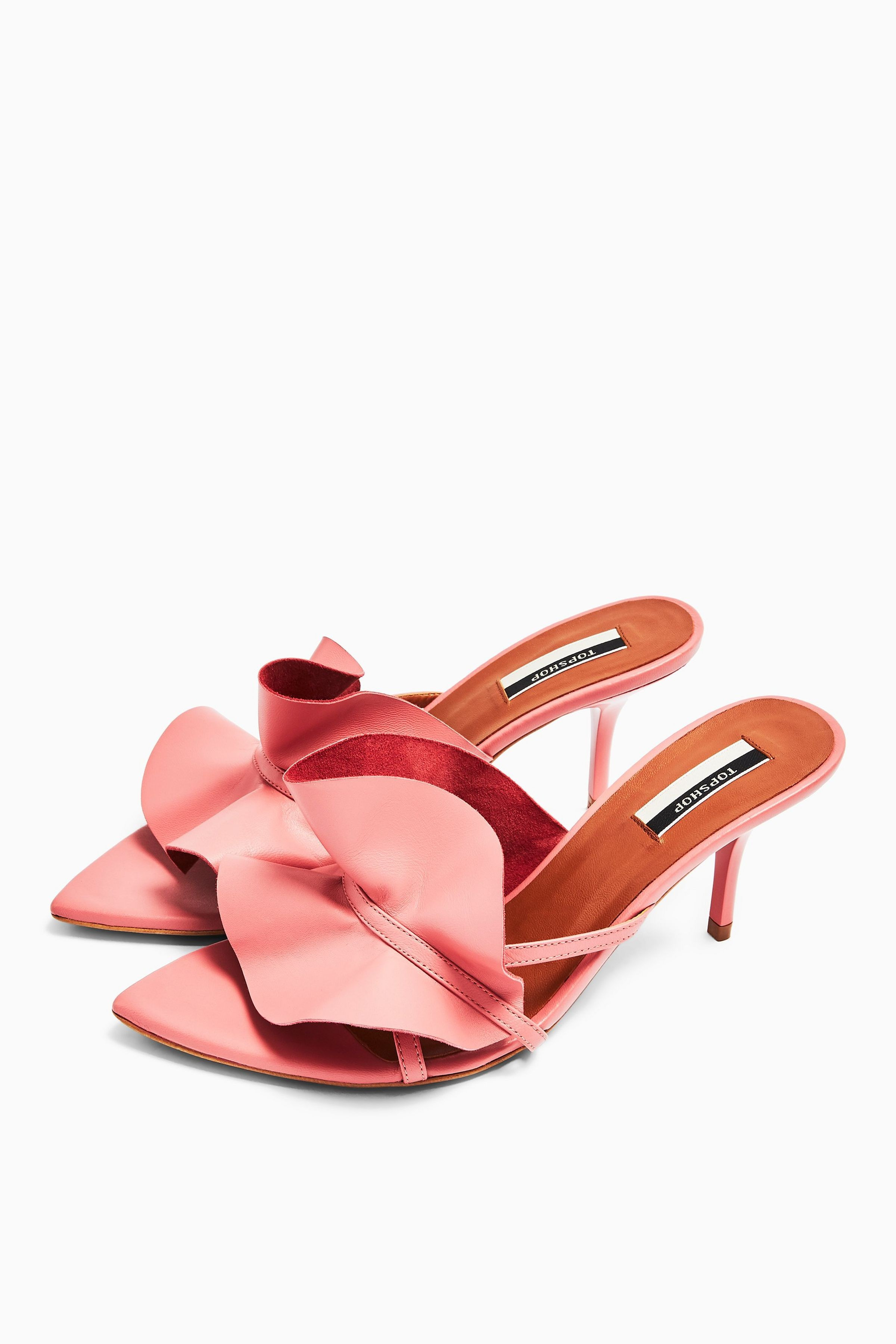 RUFFLE Pink V Point Mules | Topshop UK