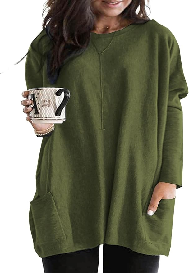 Eytino Womens Plus Size Long Sleeve Tops Crewneck Lightweight Sweatshirt Loose Casual Oversized T... | Amazon (US)