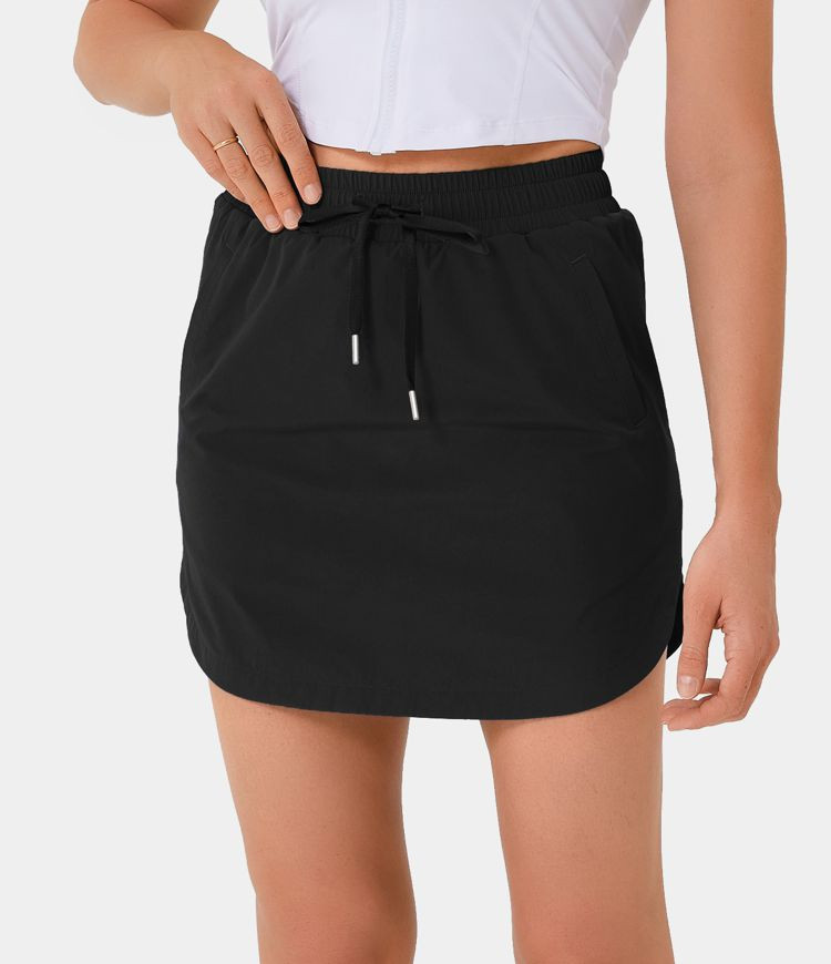 High Waisted Drawstring Side Pocket 2-in-1 Curved Hem Mini Golf Skirt | HALARA