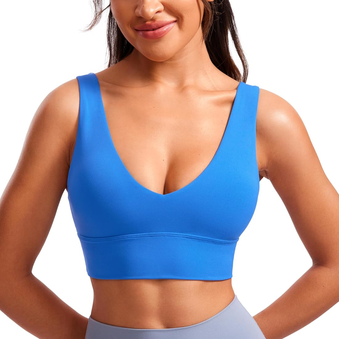 CRZ YOGA Butterluxe Womens V-Neck Longline Sports Bra - U Back Wireless Yoga Bra Low Impact Padde... | Amazon (US)