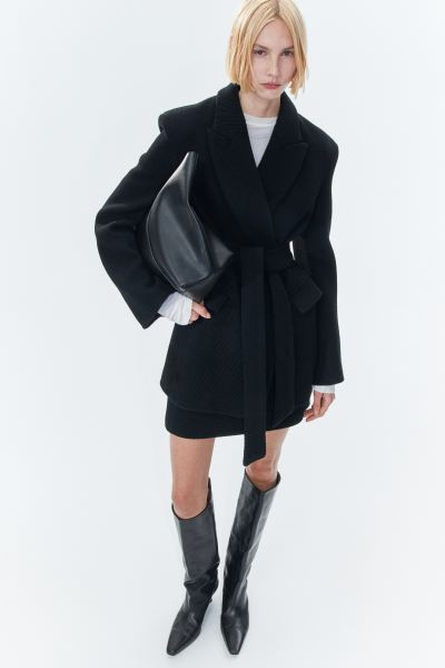 Wool-blend Tie-belt Jacket - Black - Ladies | H&M US | H&M (US + CA)