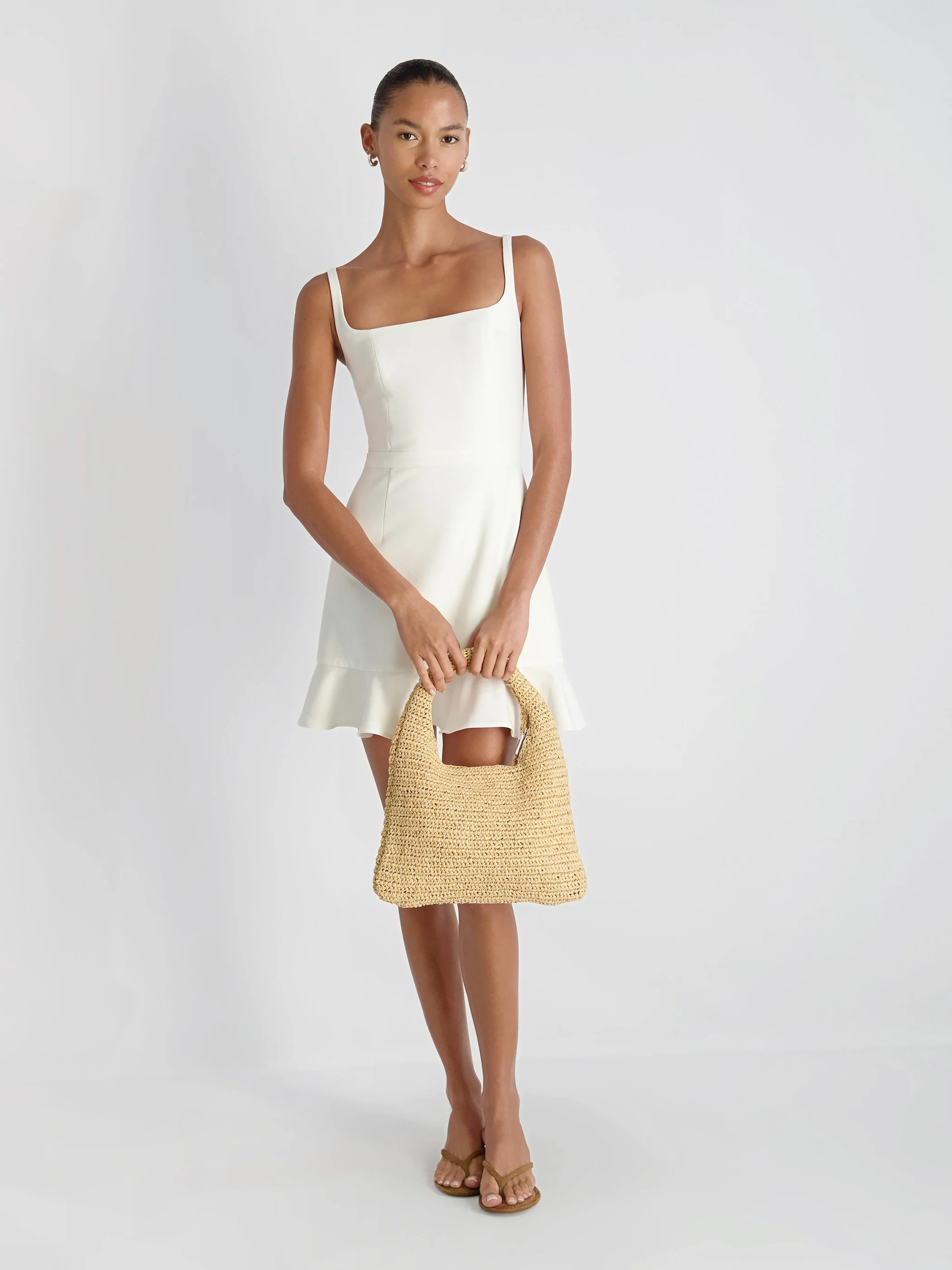 WHISPER SQUARE NECK FRILL HEM MINI DRESS | French Connection (US)