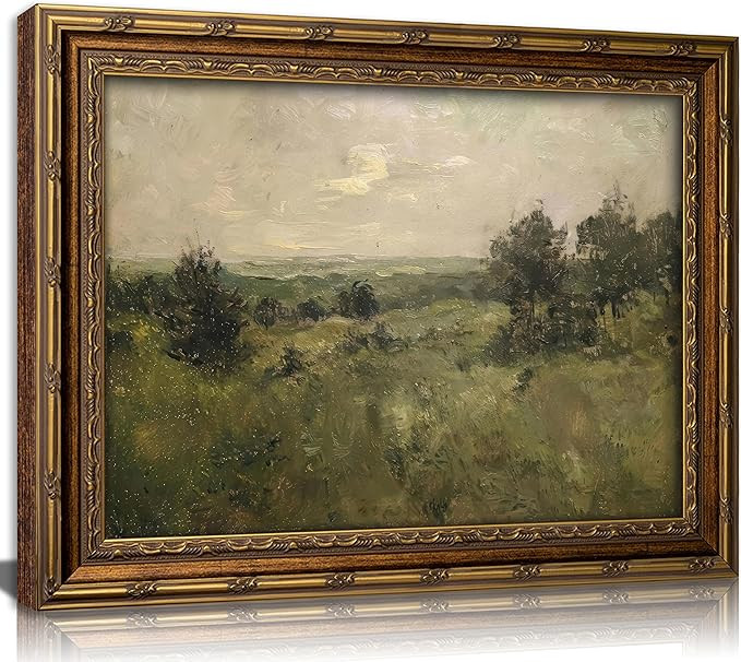 Vintage Gold Framed Landscape Wall art Retro Countryside Farmhouse Painting Picture Dark Green Na... | Amazon (US)