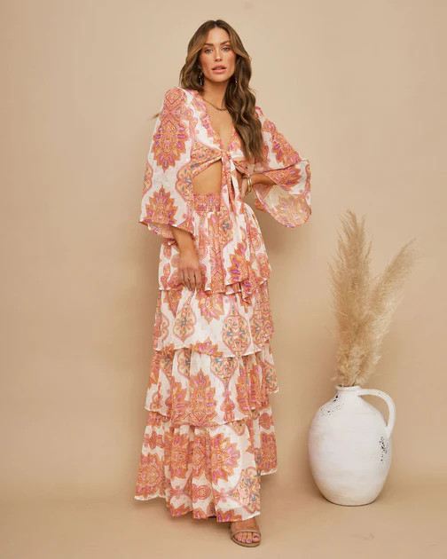 Veronica Paisley Metallic Tiered Maxi Skirt - SALE | VICI