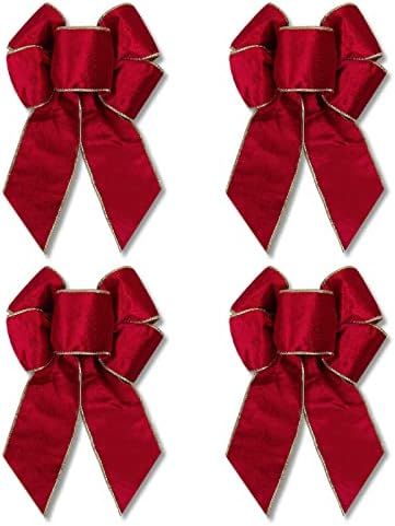 RECUTMS Christmas Tree Bows for Wreaths Winter Bow Picks Christmas Tree Bows Holiday Party Season... | Amazon (US)