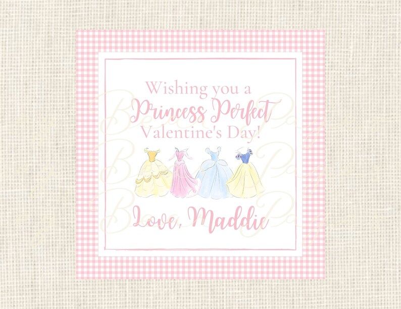 Valentine Class Tags or Stickers, princess, Watercolor, Printed / Set of 25 | Etsy (US)
