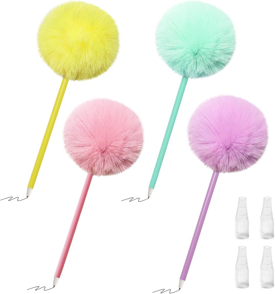 4 Pack Pom Pom Pens Fluffy Ballpoint Pen Cute Pens for Girls Fuzzy Pens for School Office,Blue Ge... | Amazon (US)