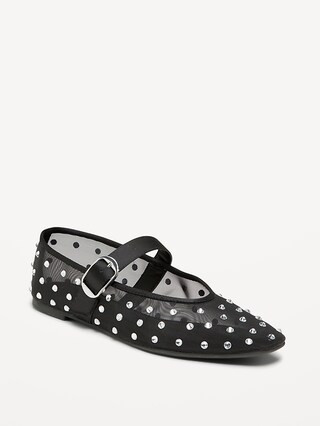 Mesh Embellished Mary Jane Ballet Flat for Women | Old Navy (US)