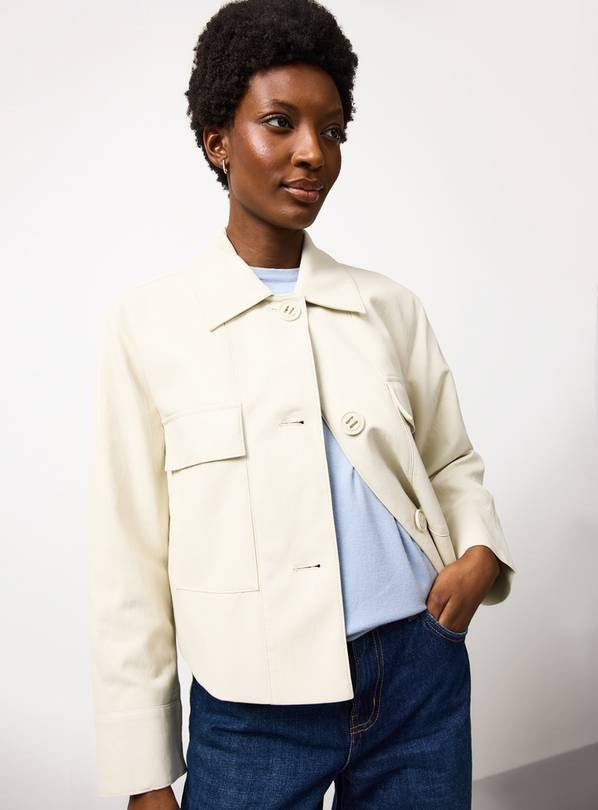 Stone PU Leather Bomber Style Collared Jacket S | Tu Clothing