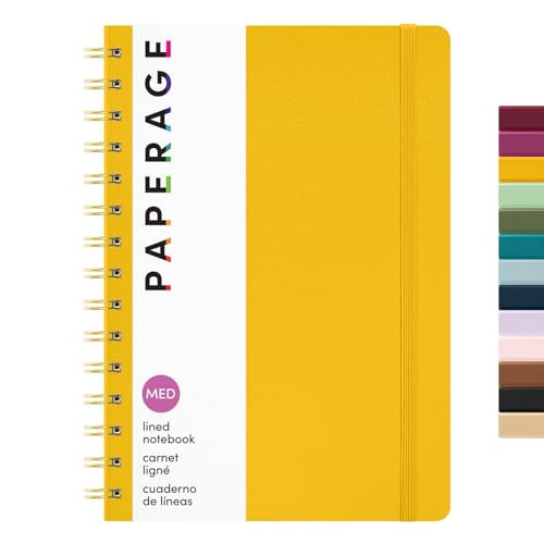 PAPERAGE Lined Spiral Journal Notebook, (Yellow), 160 Pages, Hardcover Journal for Women & Men, Medium 5.5 in x 8 in - 100 GSM, Thick Paper, Spiral Notebook for Work, School & Journaling | Amazon (US)
