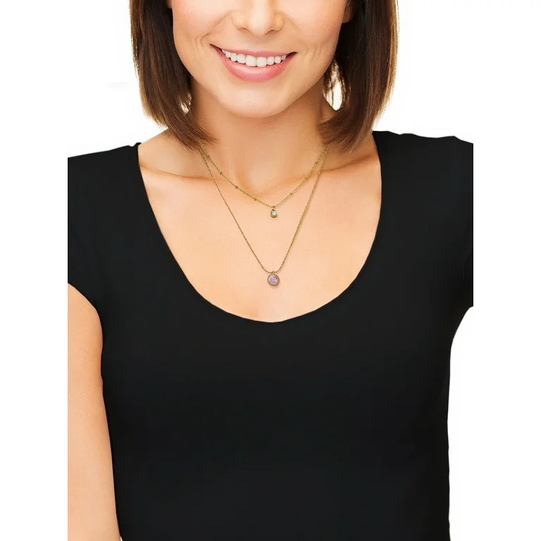 Time and Tru Women’s Layered Necklace with Cubic Zirconia Pendant | Walmart (US)