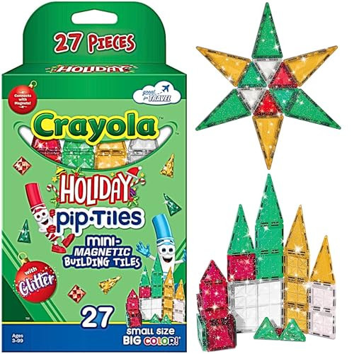 CreateOn Crayola Holiday Glitter Mini Micro Nano PIP Magnetic Tiles, Magnetic Kids’ Building Toys, STEM Learning Travel Toys for Boys and Girls, 27-Piece Set | Amazon (US)