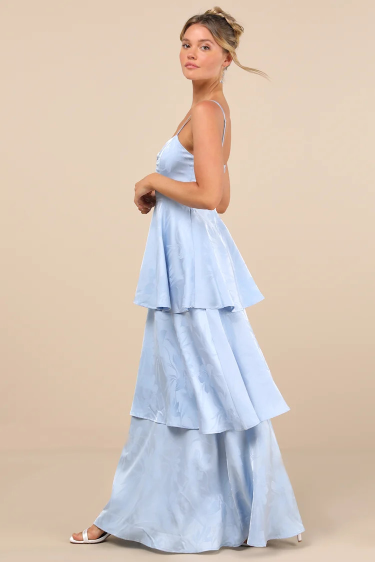Prigette Light Blue Jacquard Tiered Maxi Dress | Lulus