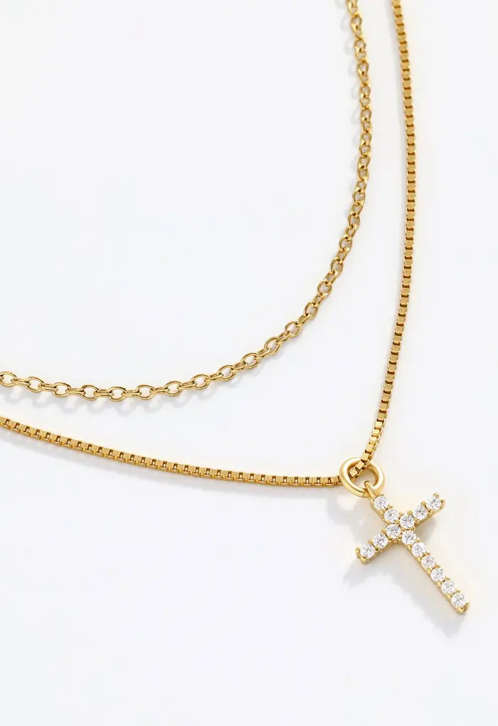 Dainty Cable Necklace with Pave Cross Chain Necklace Stacking Set | Nordstrom