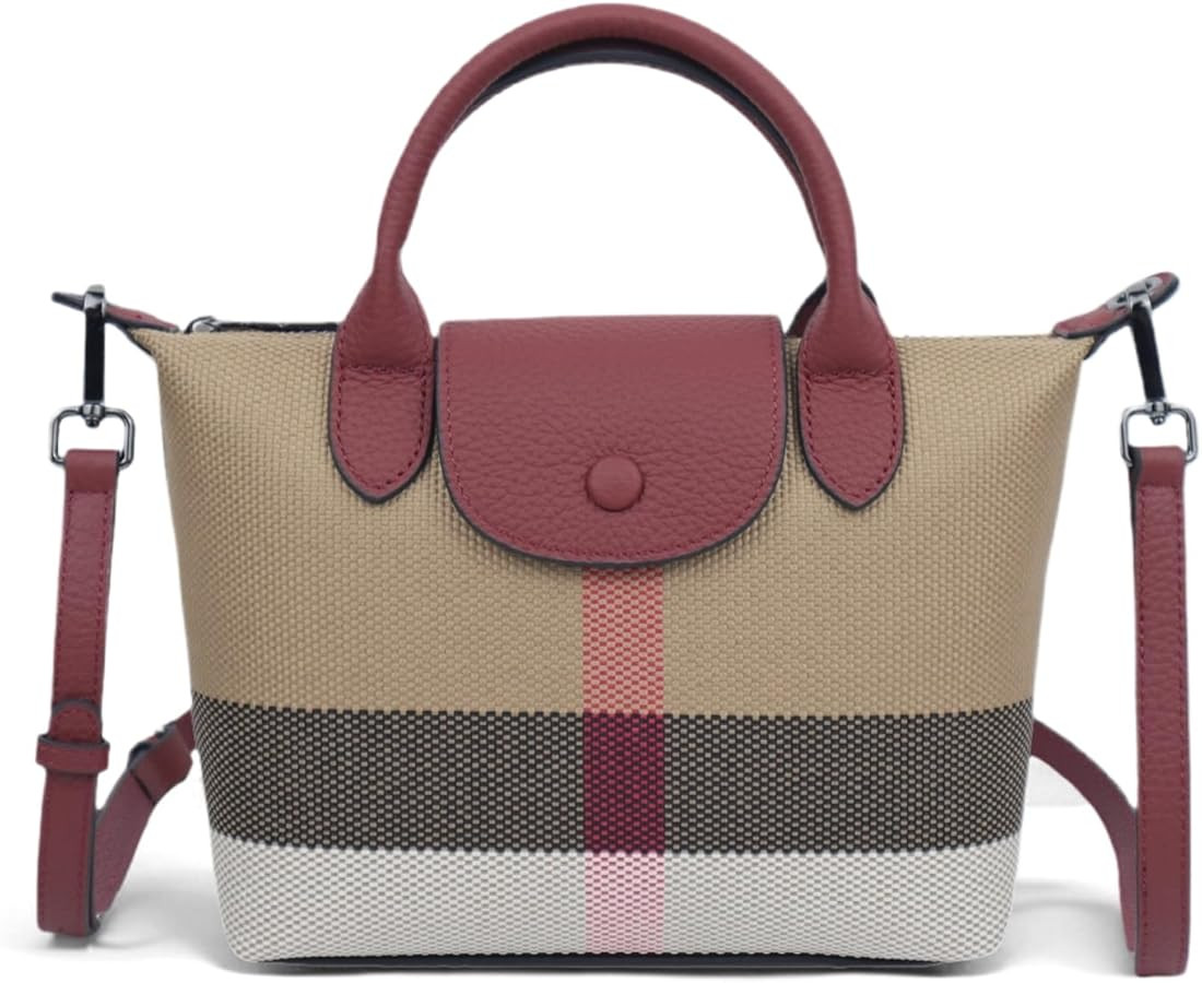 Designer women's Handbag Vintage Leather Shoulder Bag real Leather Canvas Construction women's to... | Amazon (US)