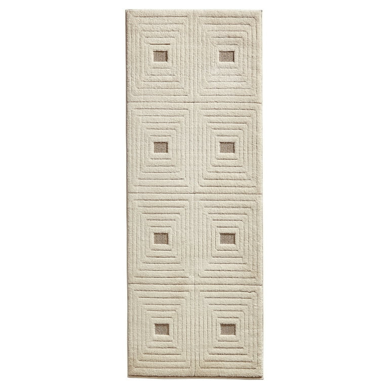 Better Homes & Gardens Tan/White Linear Square Geo High-Low Indoor Rug Runner, 2.5' x 7' | Walmart (US)