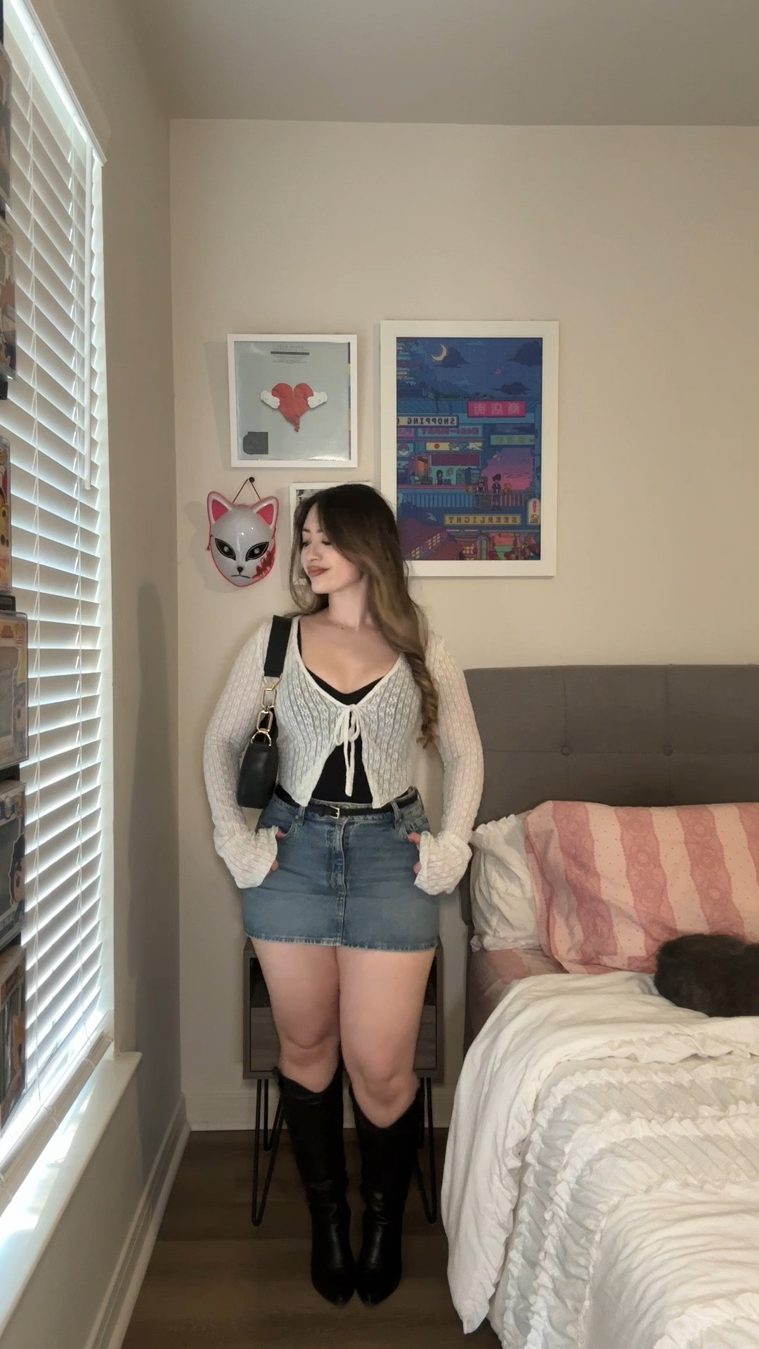 fall outfit denim skirt
