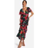 Womens Floral Ruffle Maxi Dress - Black - 4 | boohoo (US & Canada)