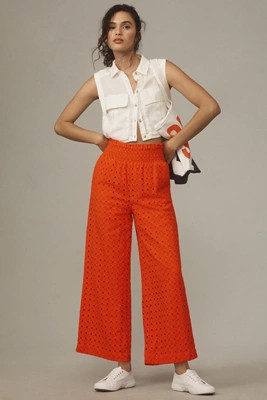 Maeve Eyelet Wide-Leg Pants | Anthropologie (US)