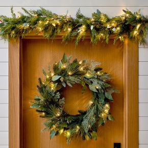 Pre-Lit Faux Mixed Seeded Eucalyptus Wreath & Garland | West Elm (US)