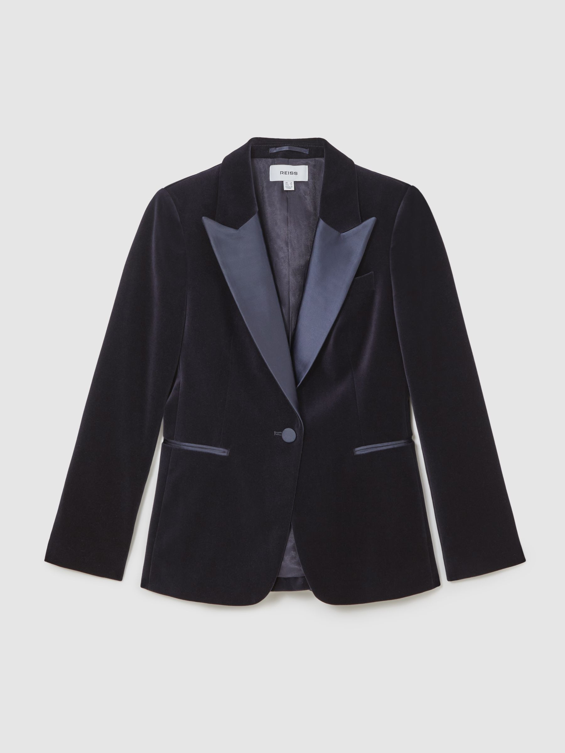 Reiss Velvet Single-Breasted Tuxedo Blazer in Navy - REISS | Reiss UK