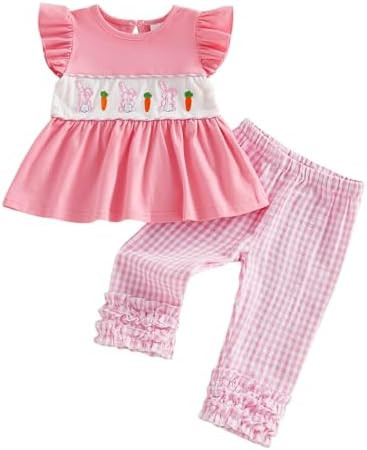 BemeyourBBs Toddler Baby Girl Summer Outfits Ruffle Shirts Tunic Top and Ruffle Pants Set Cute Li... | Amazon (US)