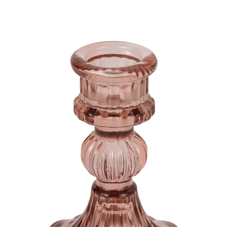 Home Decor Collection Pink Translucent Glass Decorative Tabletop Taper Candle Holder, Small | Walmart (US)