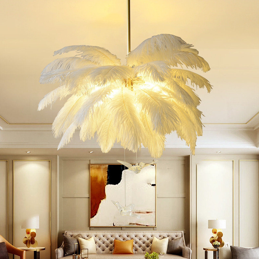 Loftus Art Deco 5-Light Chandelier White Feather Pendant Light LED Lamp Living Room | Homary