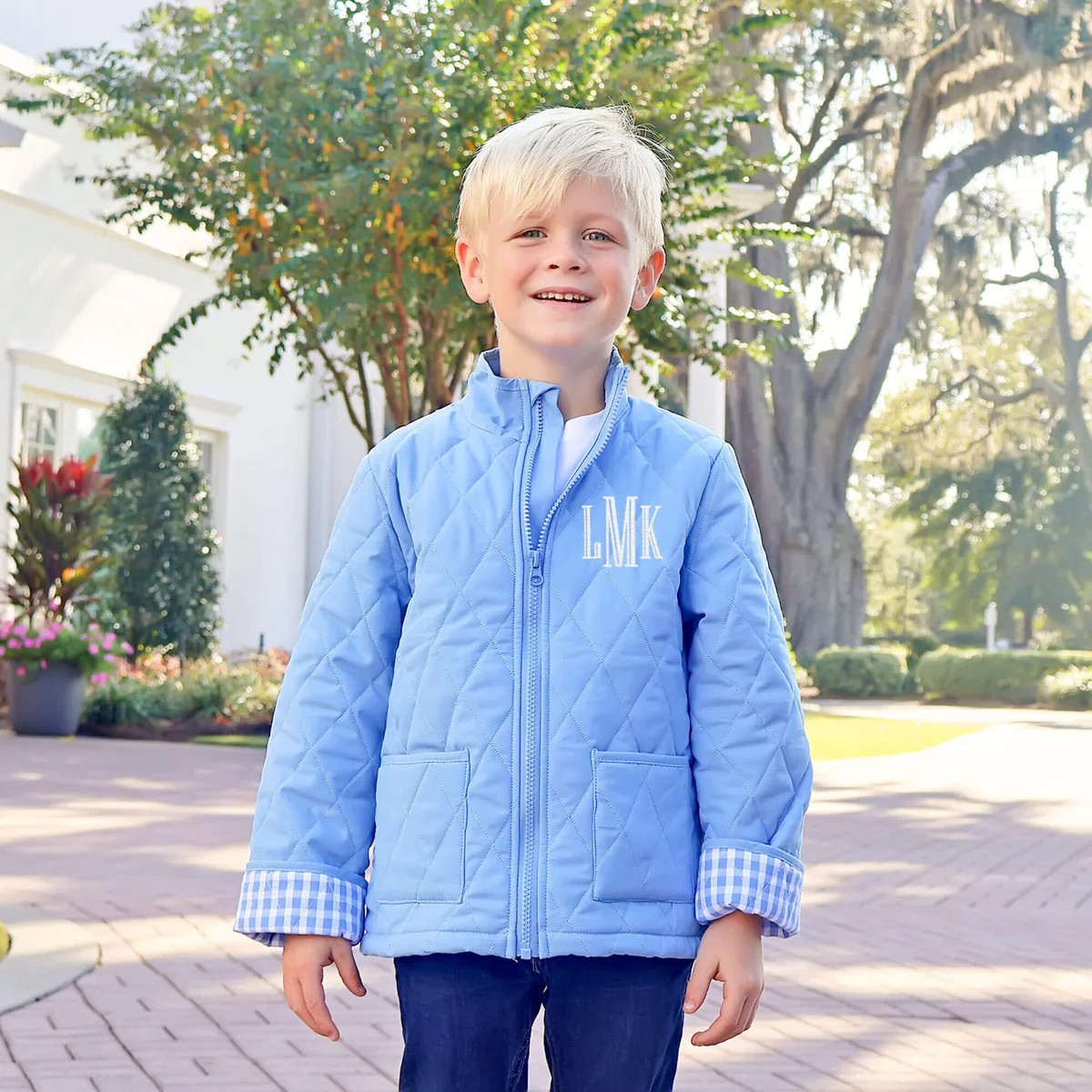 Blue And Blue Gingham Lining Quilted Coat | Classic Whimsy