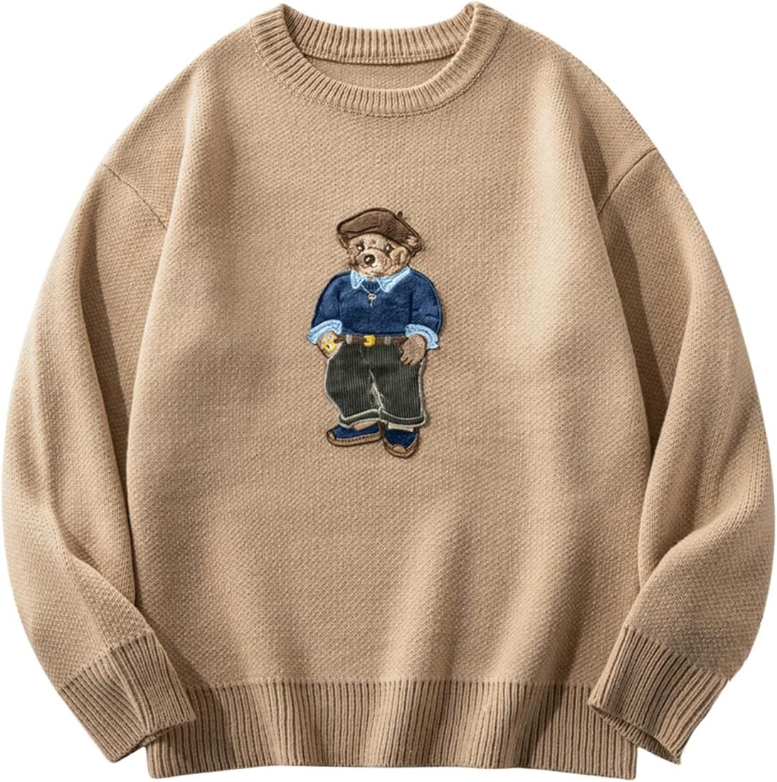 SHENHE Men's Oversized Crew Neck Cute Bear Sweater Vintage Unisex Preppy Sweater Jumper | Amazon (US)