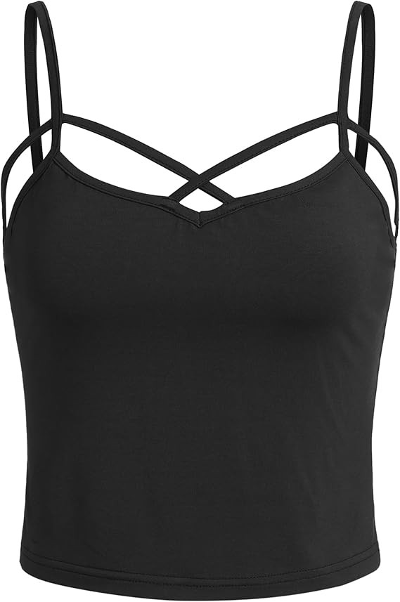 SweatyRocks Women's Spaghetti Strap Crop Top Criss Cross Camisole Tank Tops | Amazon (US)