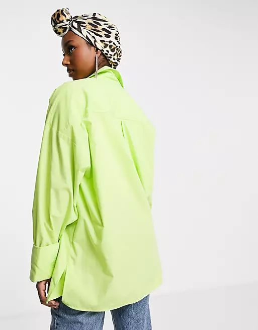 ASOS DESIGN super oversized relaxed cotton dad shirt in lime | ASOS (Global)