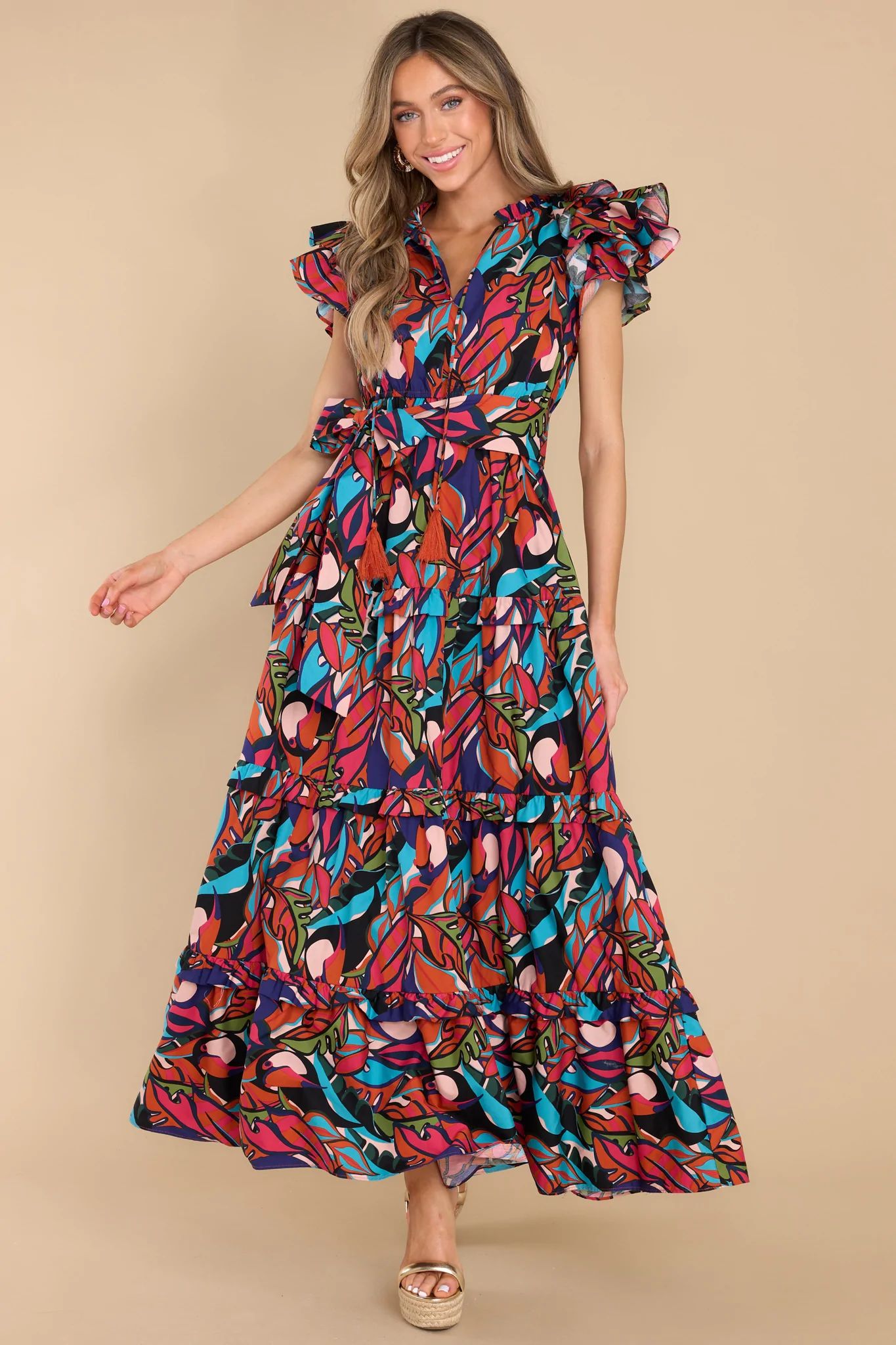 Limit To Your Love Blue Multi Print Maxi Dress | Red Dress 