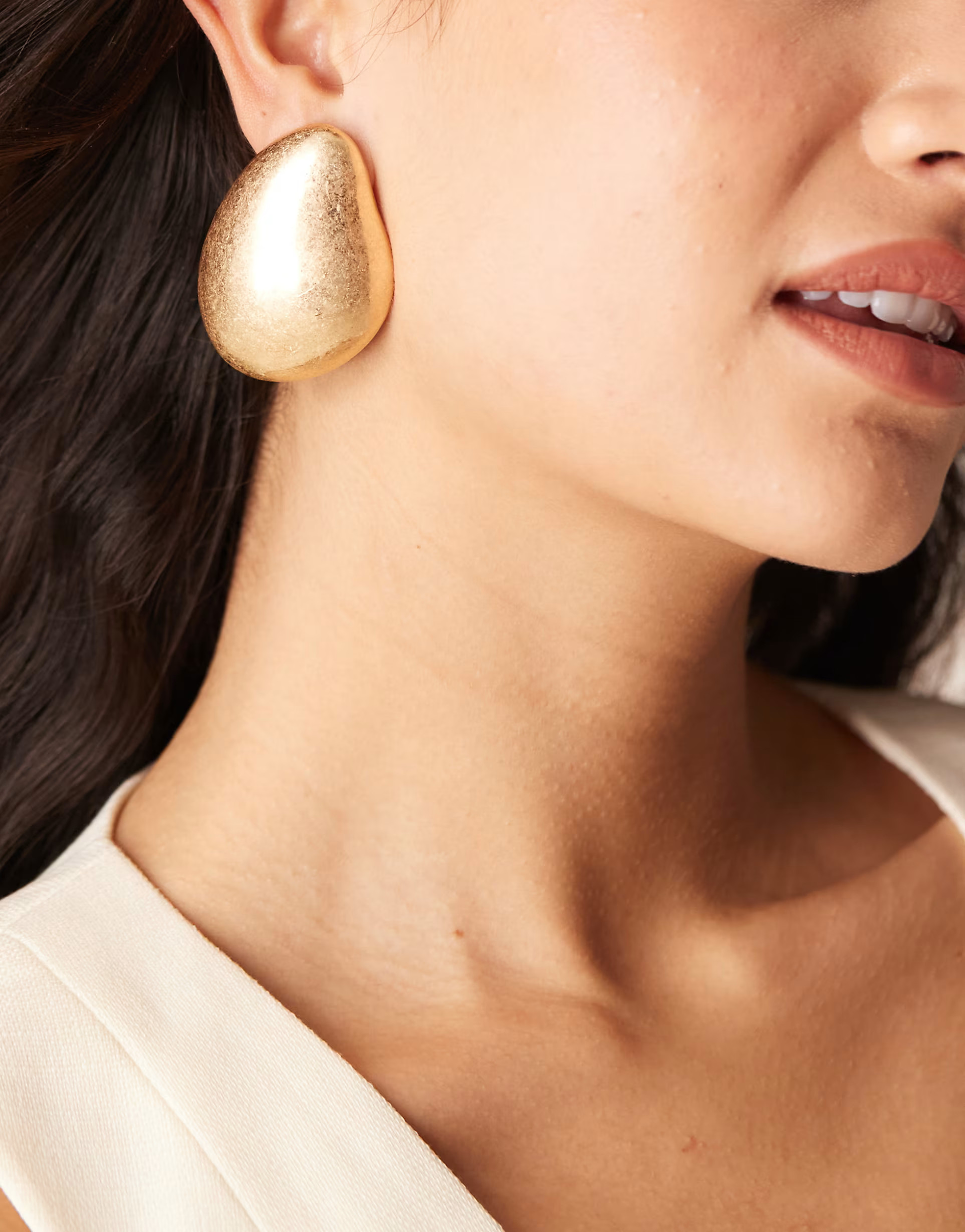 ASOS DESIGN oversized dome earrings in brushed gold tone | ASOS | ASOS (Global)