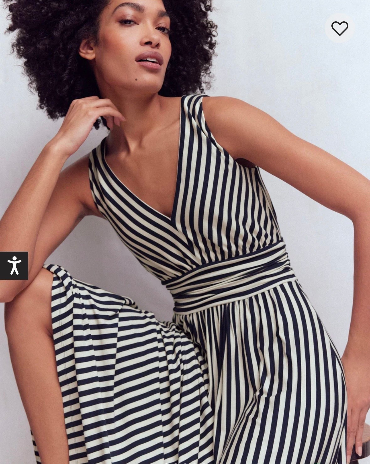 Now this is a great dress! It’s the most comfortable and stretchy cotton jersey material. Super flattering, has pockets and is available in several colors. This is a navy stripe. Fits TTS, maybe a touch on the large side. Would be great for travel as it doesn’t wrinkle. Machine wash. 