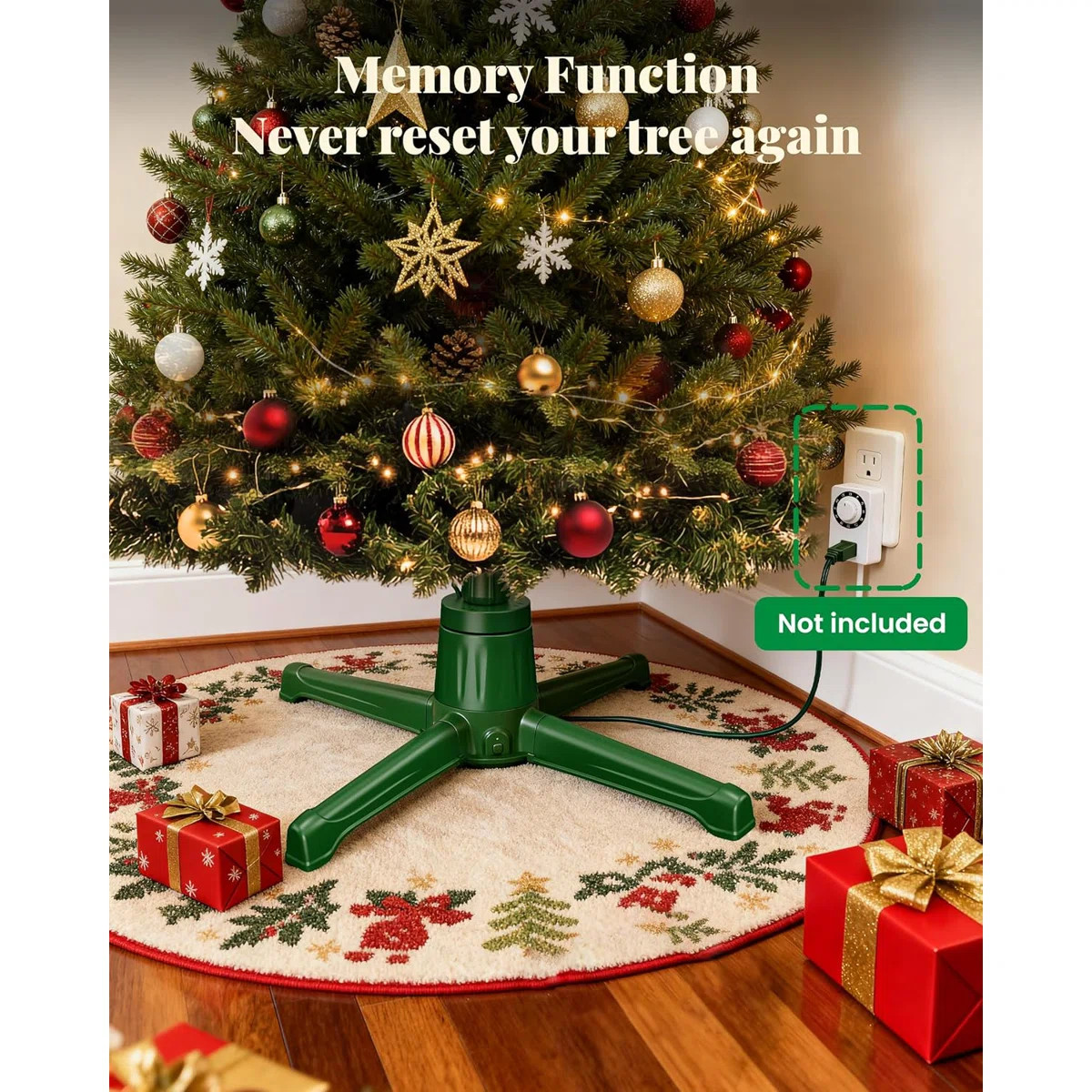 Musical Rotating Christmas Tree Stand With 6 Outlets & Bluetooth, Remote Control 360° Spinning B... | Wayfair North America