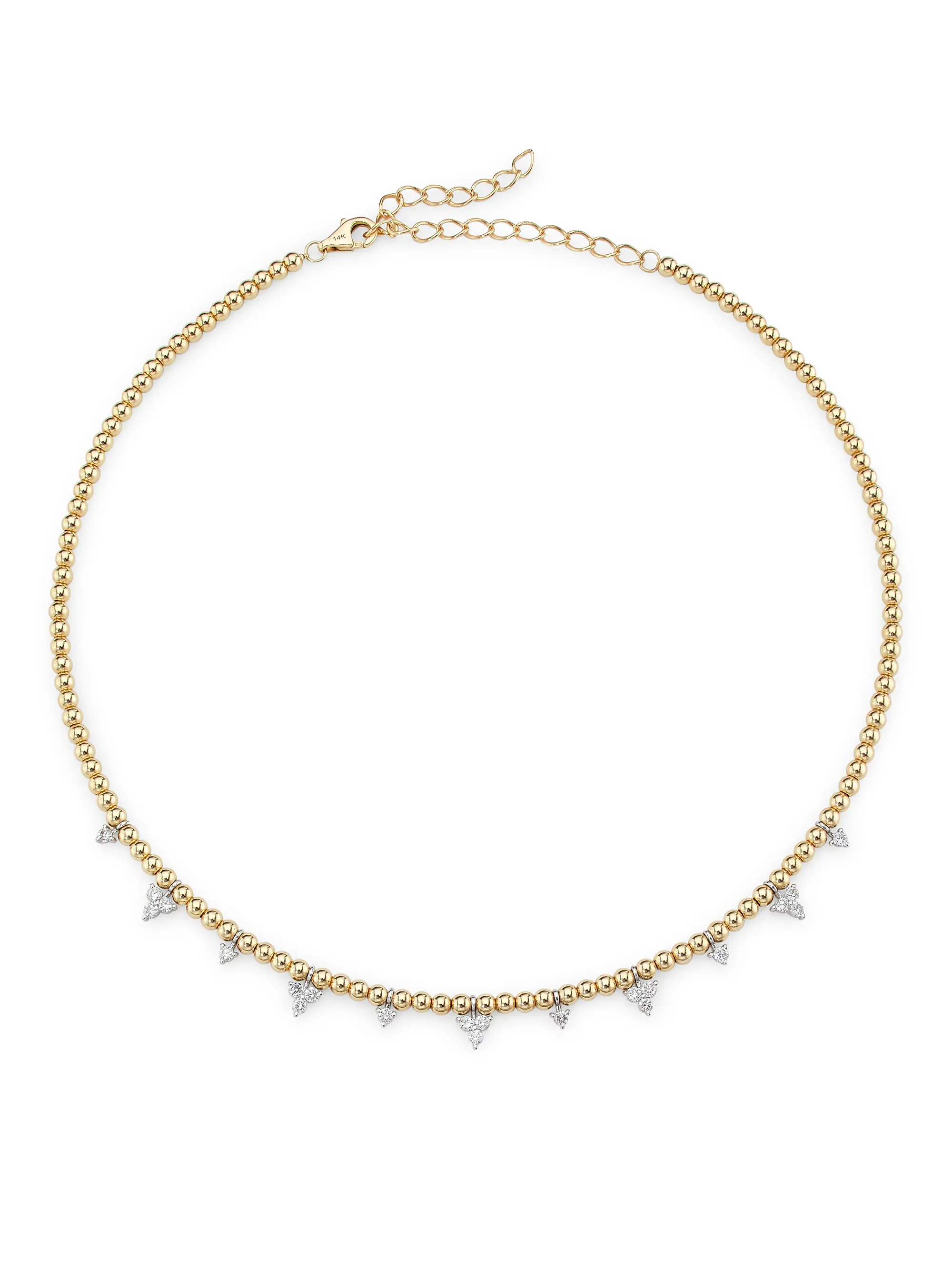 Two-Tone 14K Gold & 0.84 TCW Diamond Beaded Station Necklace | Saks Fifth Avenue