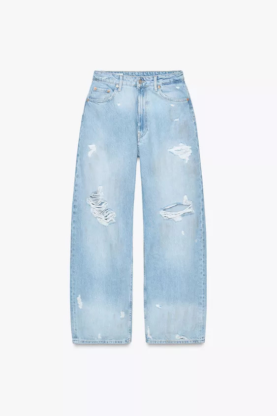 TRF MID-RISE RIPPED BAGGY JEANS | Zara US