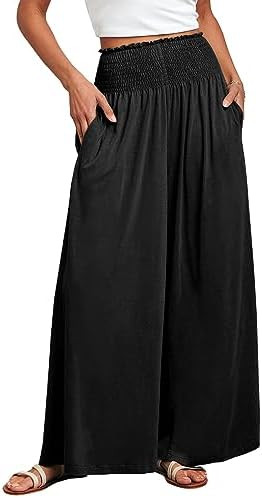 ANRABESS Women Palazzo Pants Summer Boho Bagyy Wide Leg High Smocked Waist Casual Loose Lounge Pa... | Amazon (US)