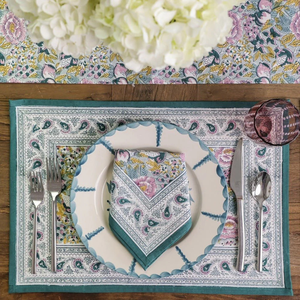 Pomegranate Garden Teal & Lilac Placemat | Set of 4 | Pomegranate