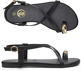 Trary Women's Flat Sandals with Adjustable Buckle, Cross Strap Strappy Sandals Summer Casual Comf... | Amazon (US)