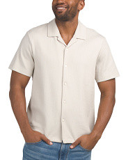 Short Sleeve Button Front Textured Stripe Camp Shirt | Marshalls