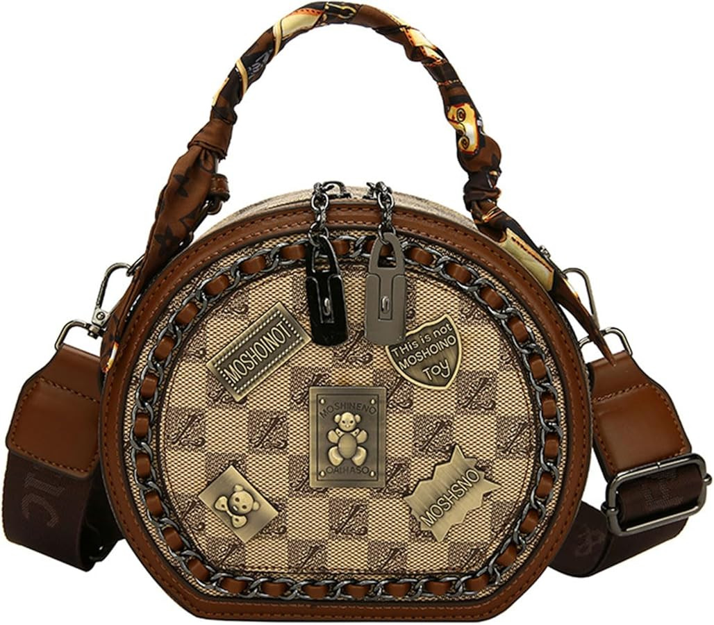 Vintage Women's Bag,Round Crossbody Bag, Shoulder Crossbody Circle Tote Bag, Large Capacity Purse... | Amazon (US)