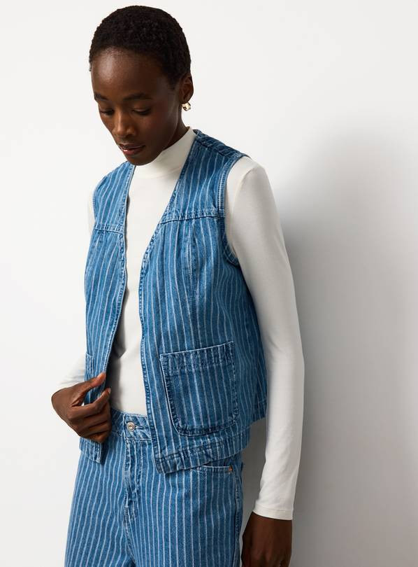 Mid Blue Striped Denim Co-ord Waistcoat 8 | Tu Clothing